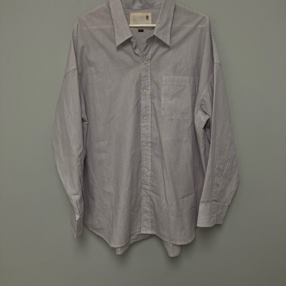 R13 Drop Neck Oxford Shirt purple and White Stripe
Size small.
